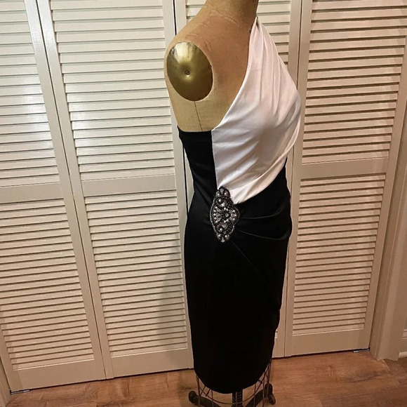 JESSICA HOWARD EVENINGS Mini Dress One Shoulder  White/Black Size 10 - Picture 2 of 10